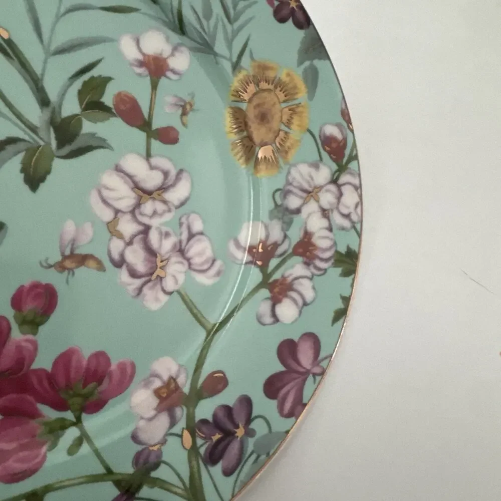 4 Grace's Teaware Salad Plates Turquoise Floral Butterflies Farmhouse